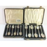 2 cased sets of 6 silver teaspoons - one set hall marked Joshua Williamsm & Co.