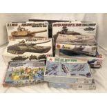 4 large boxed Tamiya tank model kits and 9 other model kits of various types.