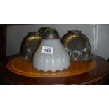 3 vintage glass lamp shades.