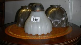 3 vintage glass lamp shades.