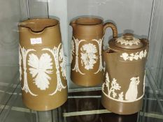 2 Jasper ware jugs and a coffee pot.