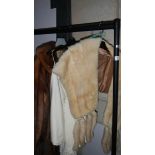 A fur coat, fur stole and one other item.