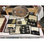 9 cased sets of cutlery including dessert spoons, cake forks, grapefruit set etc,