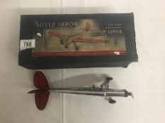 Pre war boxed lines bros ltd silver arrow low wing monoplane air liner box (A/F).