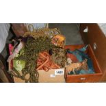 A box of household linens, embroideries, vintage linens, doilies etc.