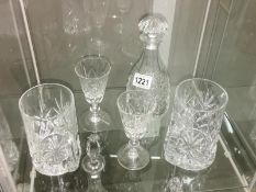 A cut glass decanter, 2 tankards etc.