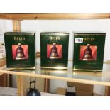 3 Bell's Finest Scotch whisky Christmas decanters with contents.