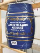 A blue pottery sherry barrel.