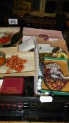 A tray of costume jewellery, old Christmas decorations, badges, bone items etc.