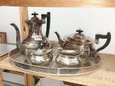 A 4 piece silver plate tea set on tray.