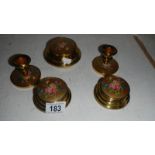 3 trinket pots and a pair of matching candlesticks.