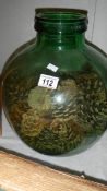 A glass carboy with fur cones.