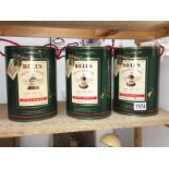3 boxed Bell's Christmas whisky bells with contents.
