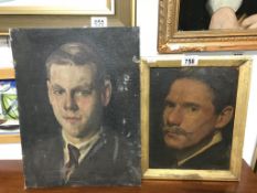 2 oil portraits on board including a self portrait of the artist Wilfrid. C.