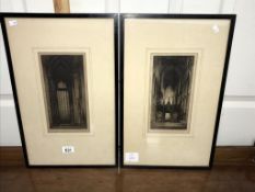 A pair of early framed & glazed limited edition etchings 'Five sisters & Westminster Abbey' both