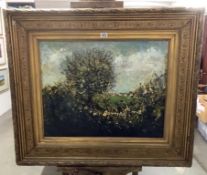 A large oil painting in vintage frame 'summer landscape' by Percival A. Bates.