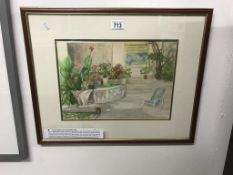 A framed & glazed watercolour 'summer garden' by Norah Sharpley 1950.