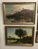 2 gilt framed prints including 'The village Smithy' after Thomas Creswick.