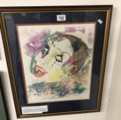 A framed & glazed signed monoprint of the original work by Suzi Lavinia Smith 'portrait of a young