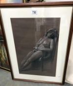 A framed & glazed study stamped graphite drawing by John Hall 'seated nude'.