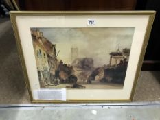 A framed & glazed Lincoln Cathedral & High Street by William Callow
