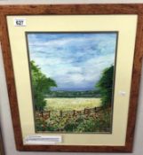 A framed & glazed watercolour 'wheatfield with poppies' signed but indistinct. Image 27.