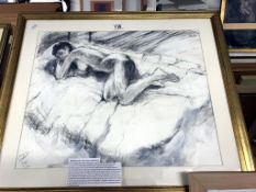 A framed & glazed original pastel 'reclining nude' by Lewis Davis 1939 - 2010, initialed & dated.