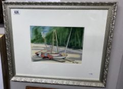 A framed & glazed watercolour 'sailing dinghies' signed Mary Piercy.