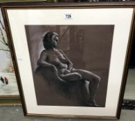 A framed & glazed studio stamped graphite drawing by John Hall 'seated nude on draped chair'.