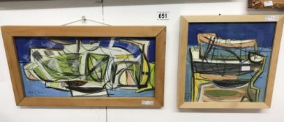 A late 20th century Cornish school 'abstract offshore' acrylic on card & another similar Newlyn