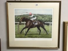 A framed & glazed limited edition print 445/500 'Dancing Brave' King George VI stakes, signed S.L.