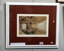 A framed & glazed watercolour 'nude beside pool' initialed W.R.F. Image 29cm x 19.
