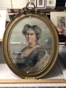 An Edwardian oval portrait of a lady by Bethia Clarke (1867 - 1959) in pastel with chalk signed in