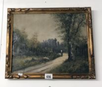 L. Henry (20th century French) oil on canvas figure of a country track, signed & framed.