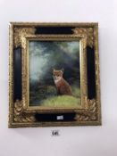 A modern oil on canvas 'fox cub' in ornate frame, signed Nance. Image 24cm x 18.