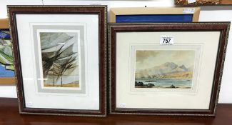 2 watercolours 'blaven from Oru, Skye' & 'salmon nets',