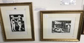A pair of framed & glazed limited edition artist proof 4/50 'sisters' by Bernard J.