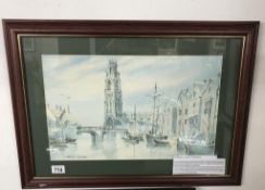 A framed & glazed print 'St Butolphs Church' by Freda Ward.