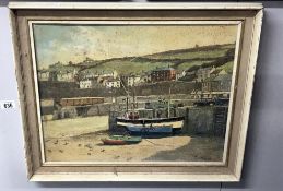 An oil on board 'harbour scene' signed C. Ward.