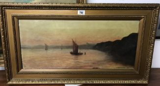 A Victorian oil on canvas 'fishing boats in cove' signed J.H. Brewerton 1900. Image 68.
