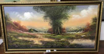 An original oil on canvas rural landscape, signed but indistinct.