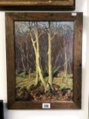 J.H. Rothera oil on board of mother & child in wooded glade. Signed in red & framed.