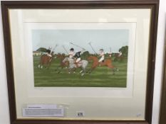 A framed & glazed French artists proof limited edition lithograph 37/38 'polo' by Vincent Haddelsey.