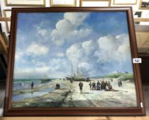 An original oil on canvas 'Continental beach scene' unsigned but possibly Konstantinos Volankis.