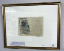A framed & glazed artsit proof etching signed in pencil 'Picasso'. Image 24cm x 18.