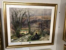 A framed & glazed watercolour 'Full Dyke' believed to be 'Start Bottom' Wharfdale, initialed B.R.J.