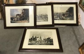 4 large framed & glazed hunting prints in matching frames.
