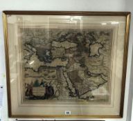 A 19th century framed & glazed map of the Ottoman Empire.