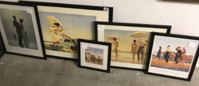 5 A framed & glazed prints by Jack Vettriano including 'mad dogs & dangerous beach,