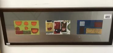 A 20th century British school abstract studies vessel shapes of 3 gouaches on card mounted in one